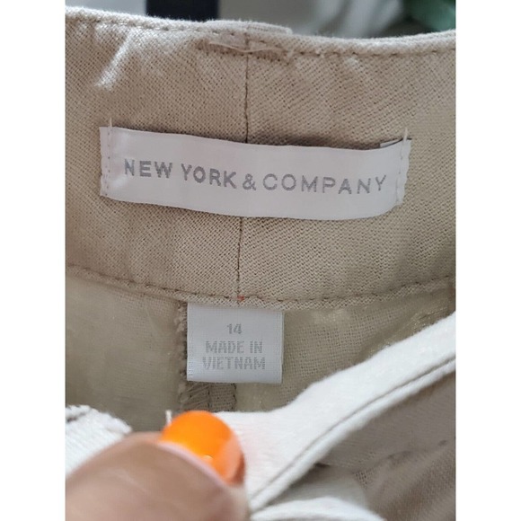 Newyork & Co. Women's Ivory Linen Mid Rise Pull On Wide Leg Dress Pant Size 14 - Picture 6 of 12